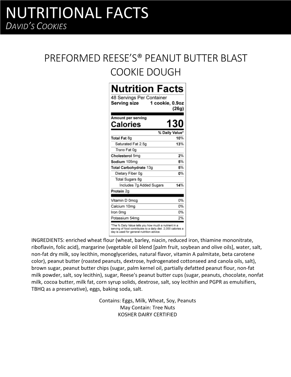 Nutritional Facts David’S Cookies