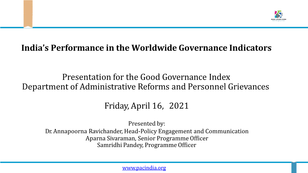 India's Performance in the Worldwide Governance Indicators Presentation