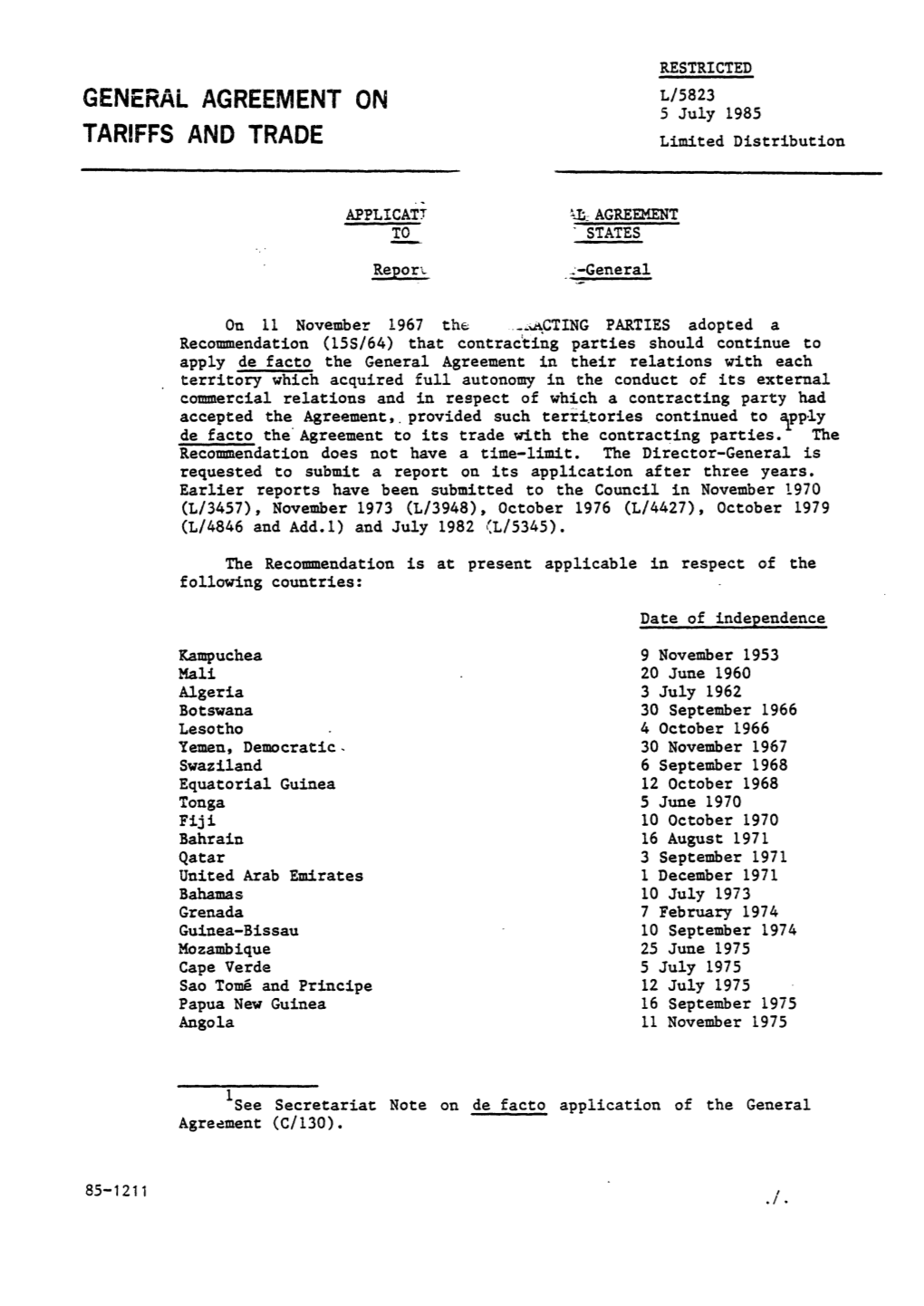 TARIFFS and TRADE Limited Distribution