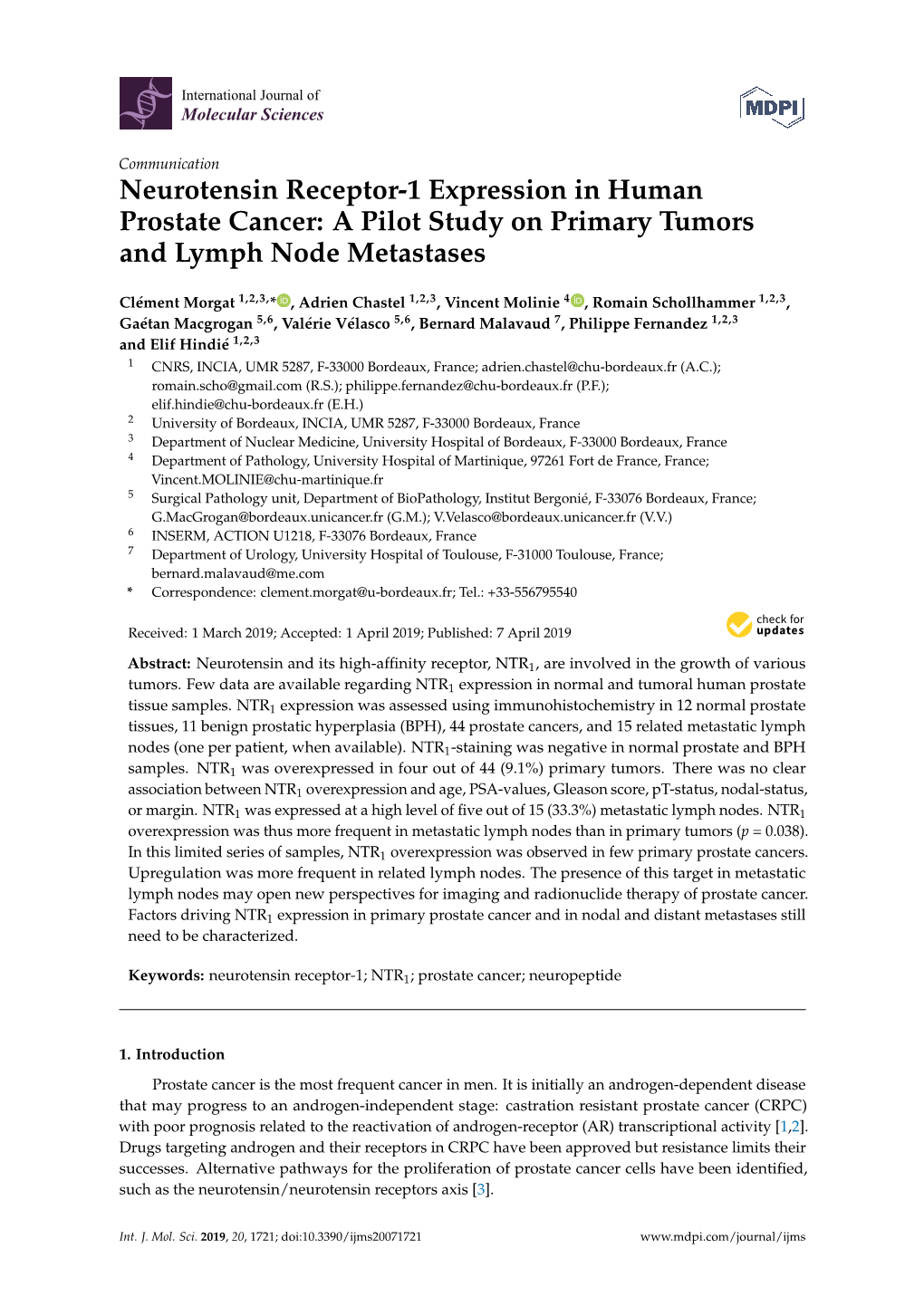 Neurotensin Receptor-1 Expression in Human Prostate Cancer: a Pilot Study on Primary Tumors and Lymph Node Metastases
