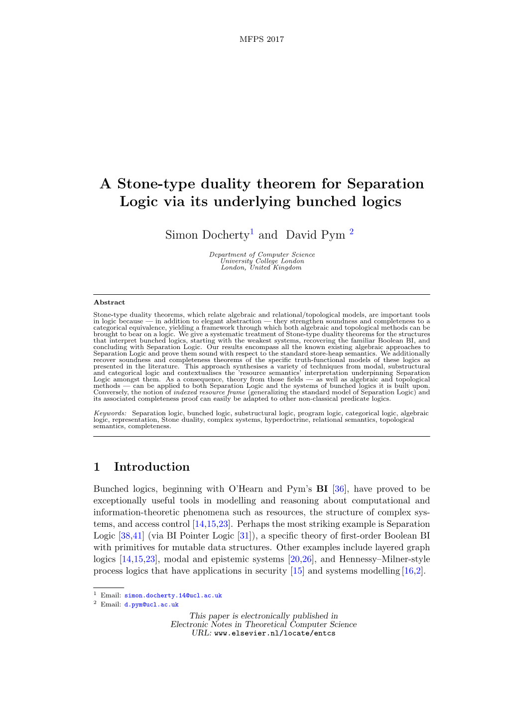 A Stone-Type Duality Theorem for Separation Logic Via Its Underlying Bunched Logics