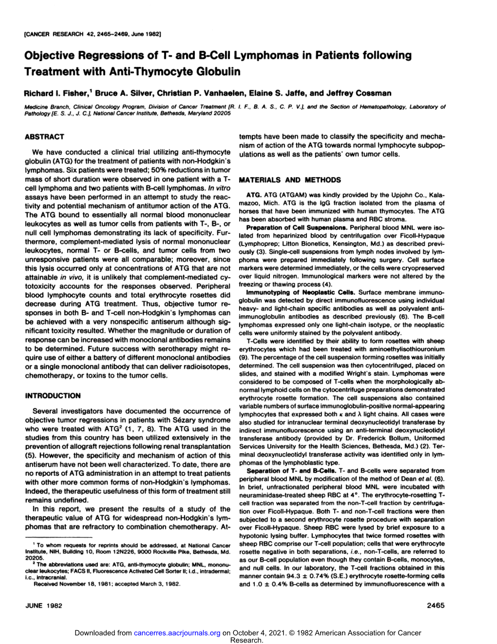 And B-Cell Lymphomas in Patients Following Treatment with Anti-Thymocyte Globulin