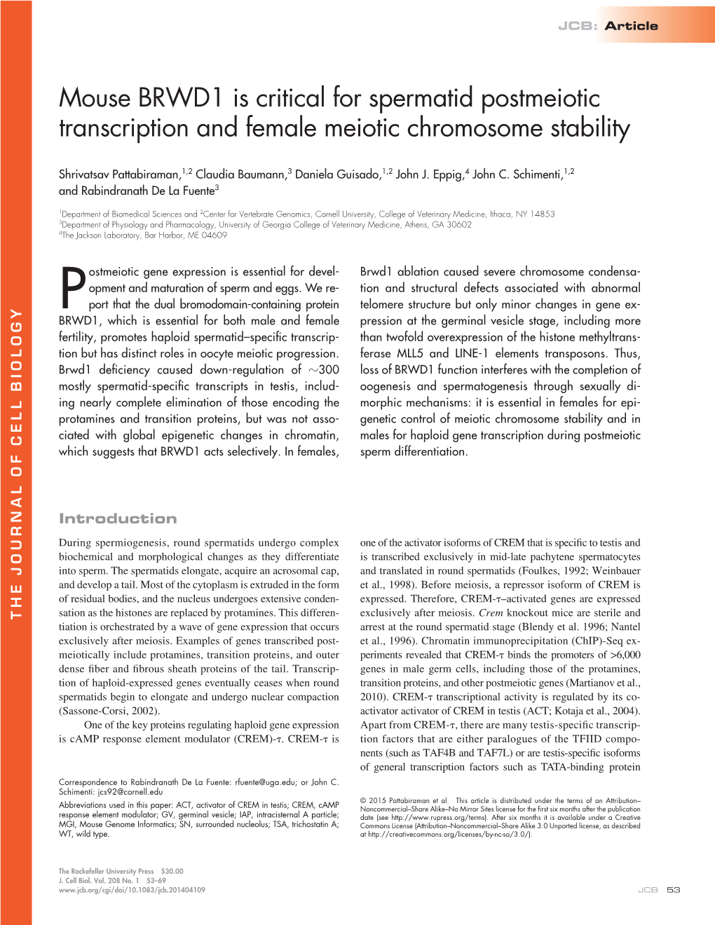 Mouse BRWD1 Is Critical for Spermatid Postmeiotic Transcription and Female Meiotic Chromosome Stability