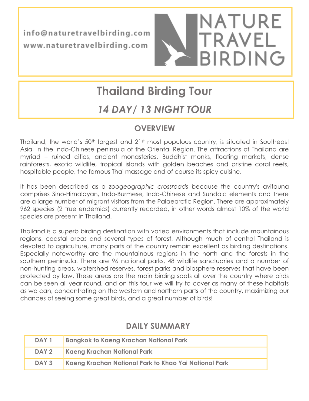 Thailand Birding Tour 14 DAY/ 13 NIGHT TOUR