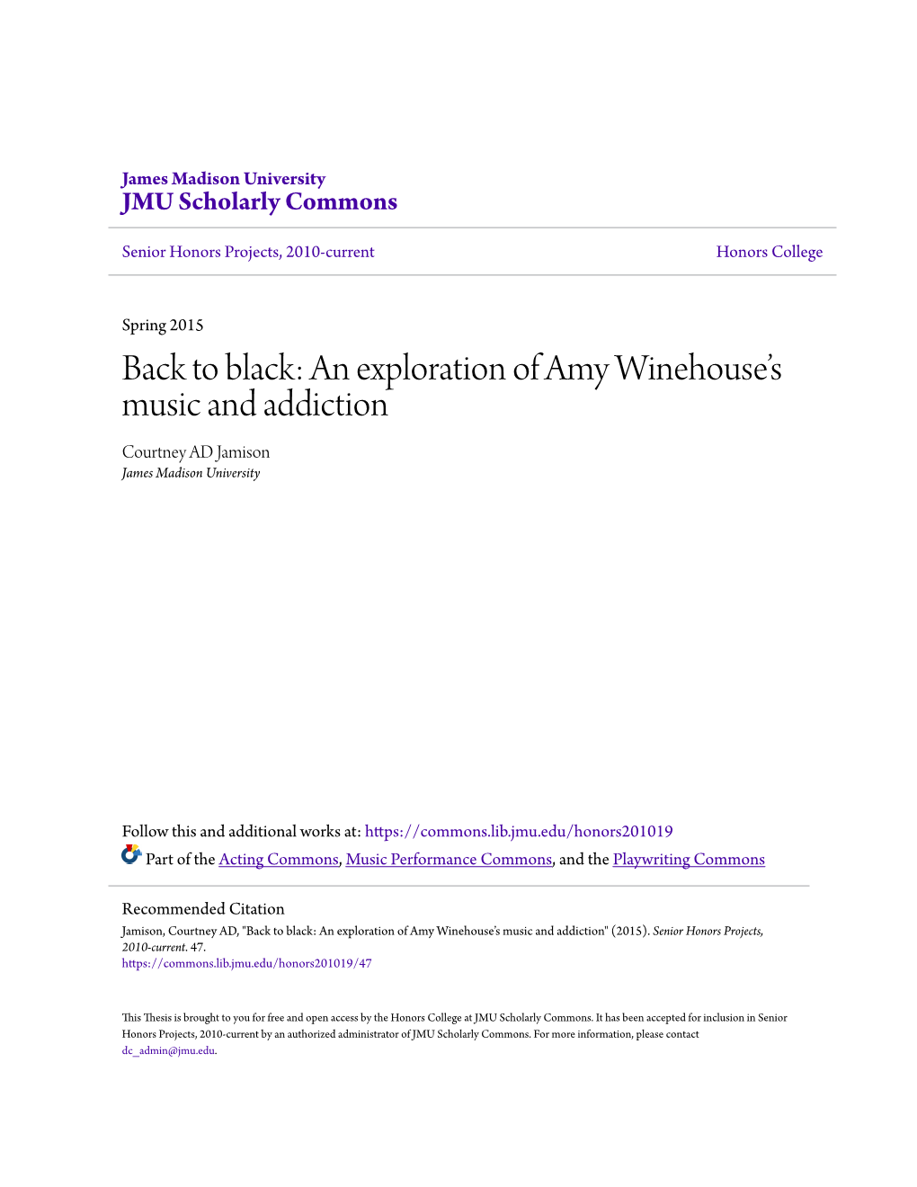 Back to Black: an Exploration of Amy Winehouse's Music and Addiction