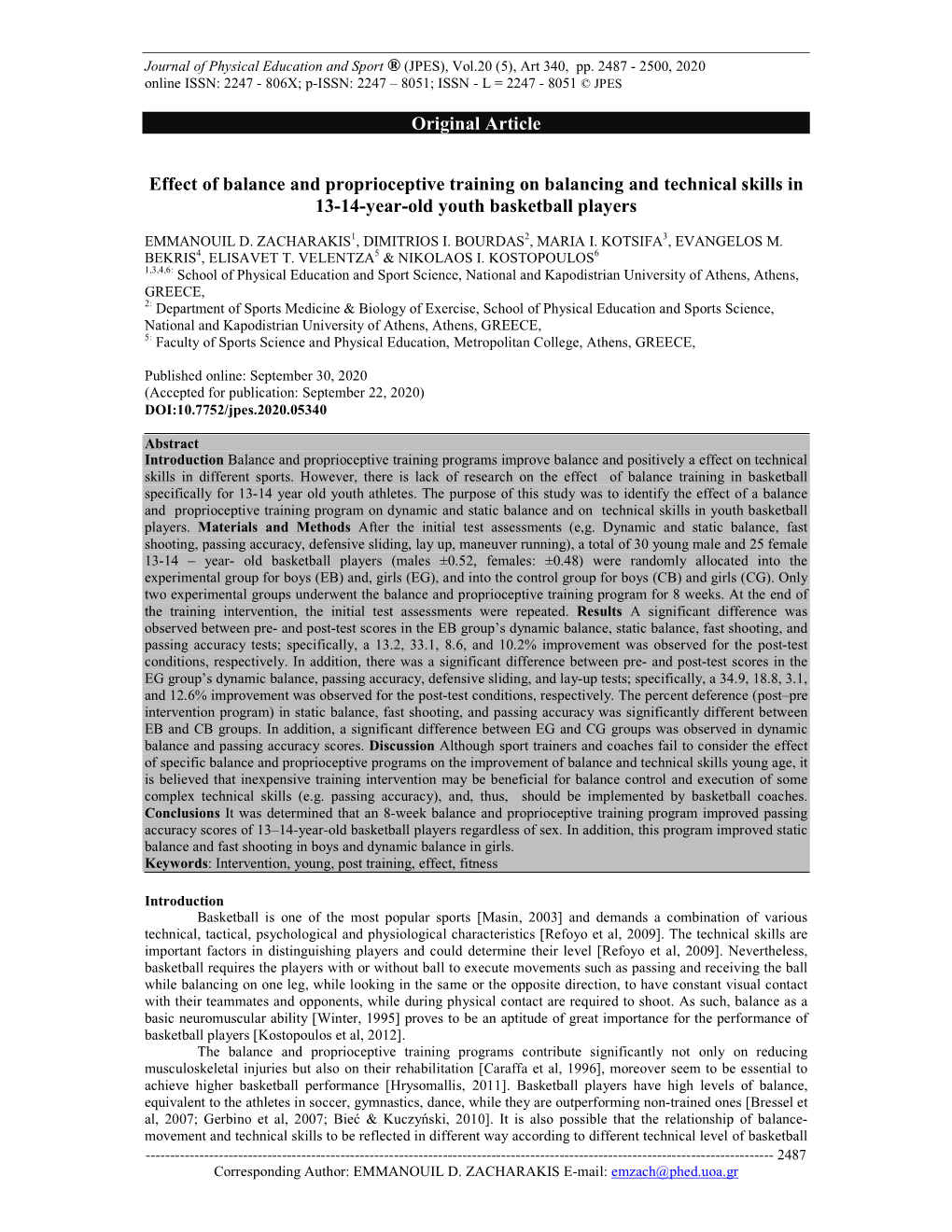 Original Article Effect of Balance and Proprioceptive Training On