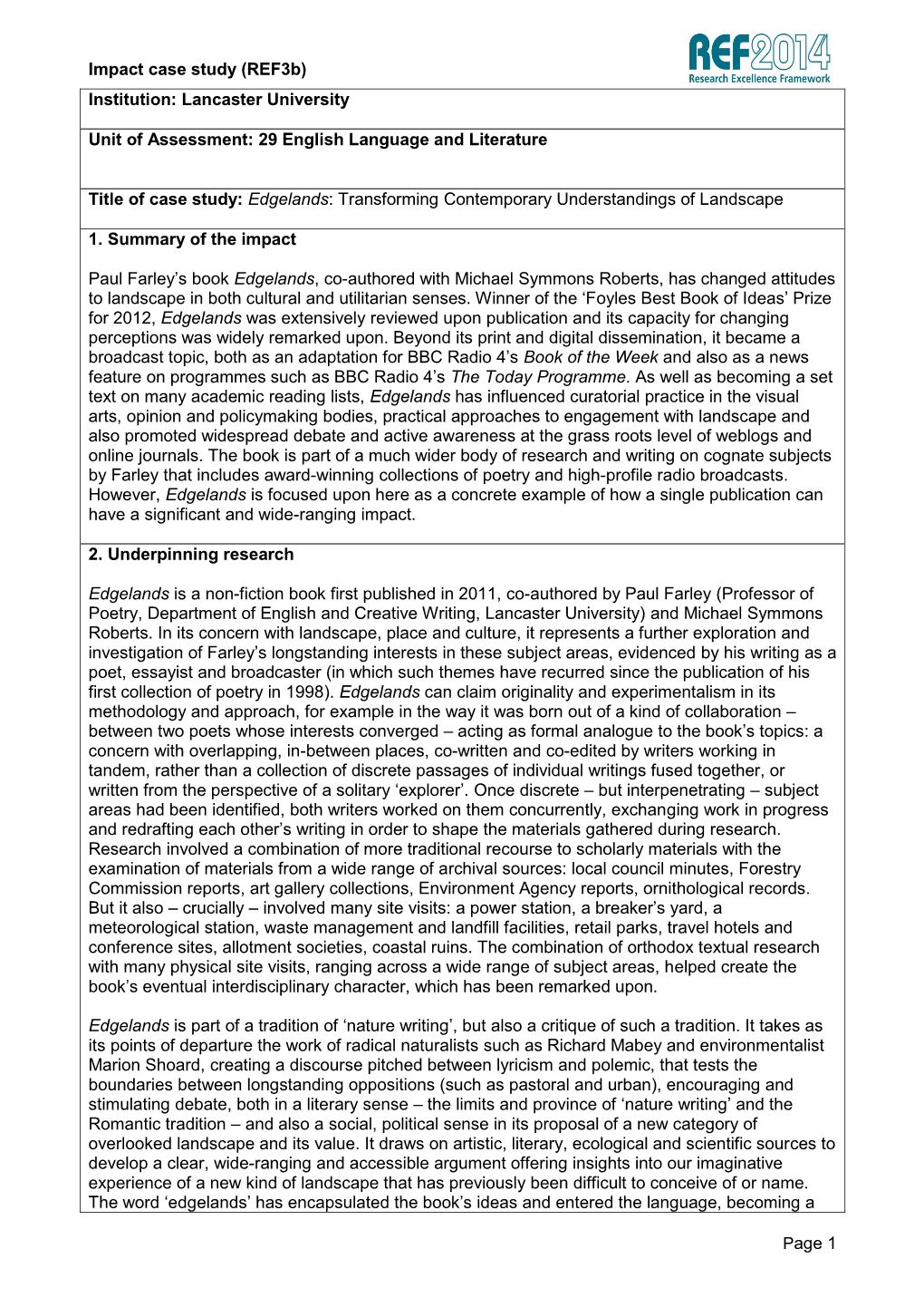 Impact Case Study (Ref3b) Institution: Lancaster University