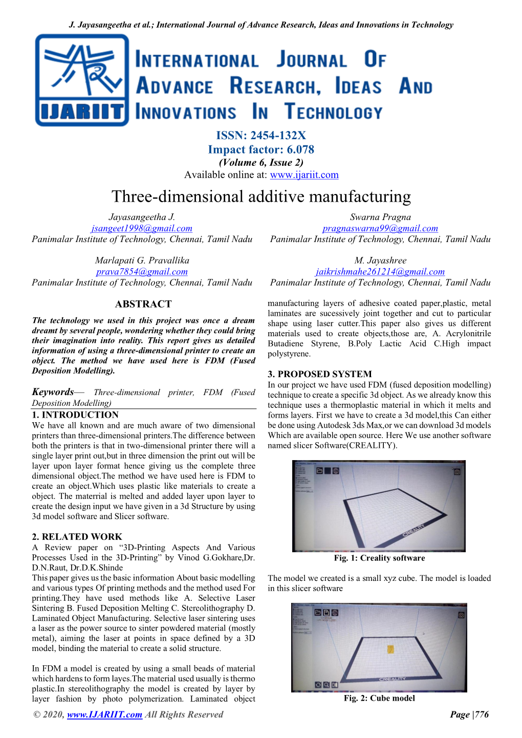 Three-Dimensional Additive Manufacturing Jayasangeetha J