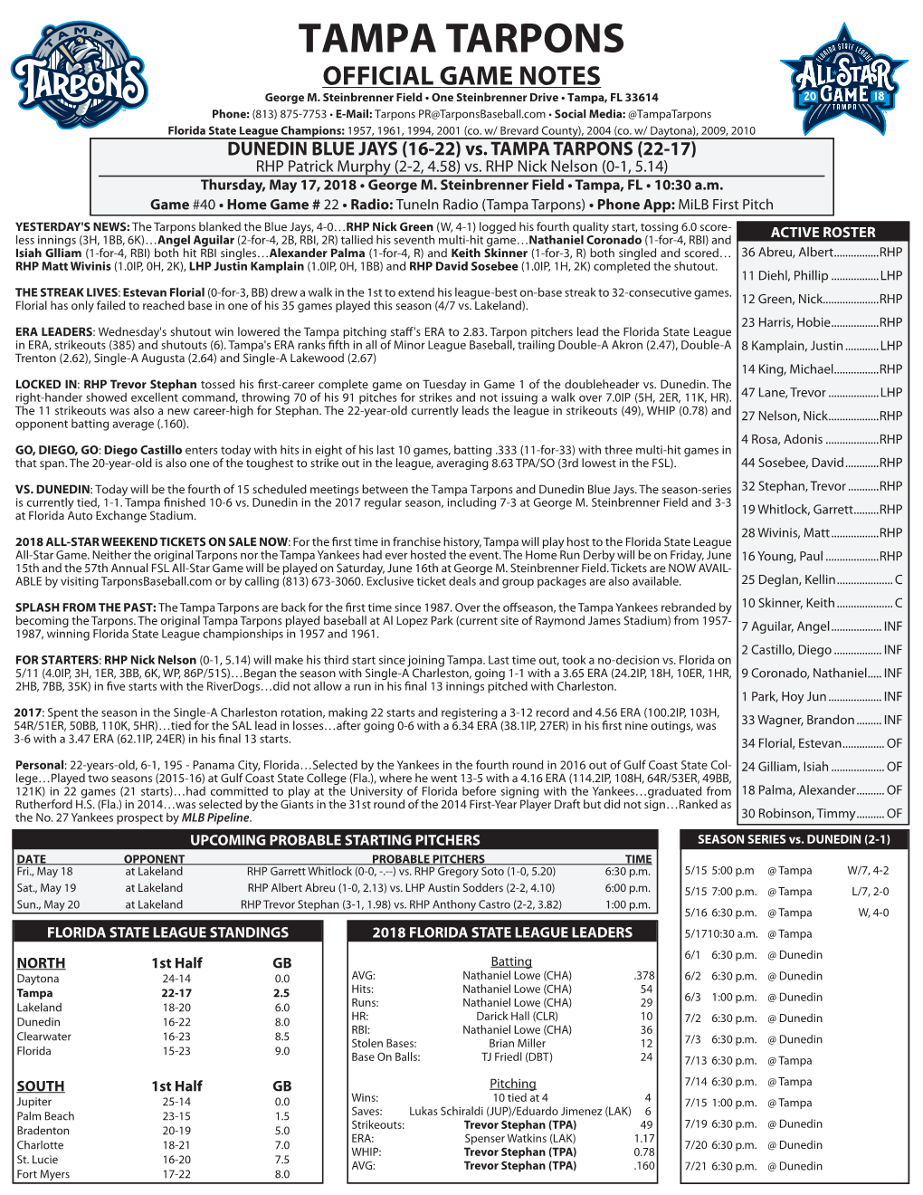 TAMPA TARPONS OFFICIAL GAME NOTES George M