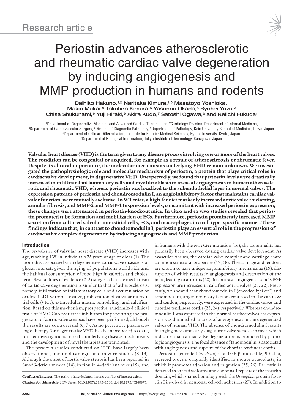 Periostin Advances Atherosclerotic and Rheumatic Cardiac Valve