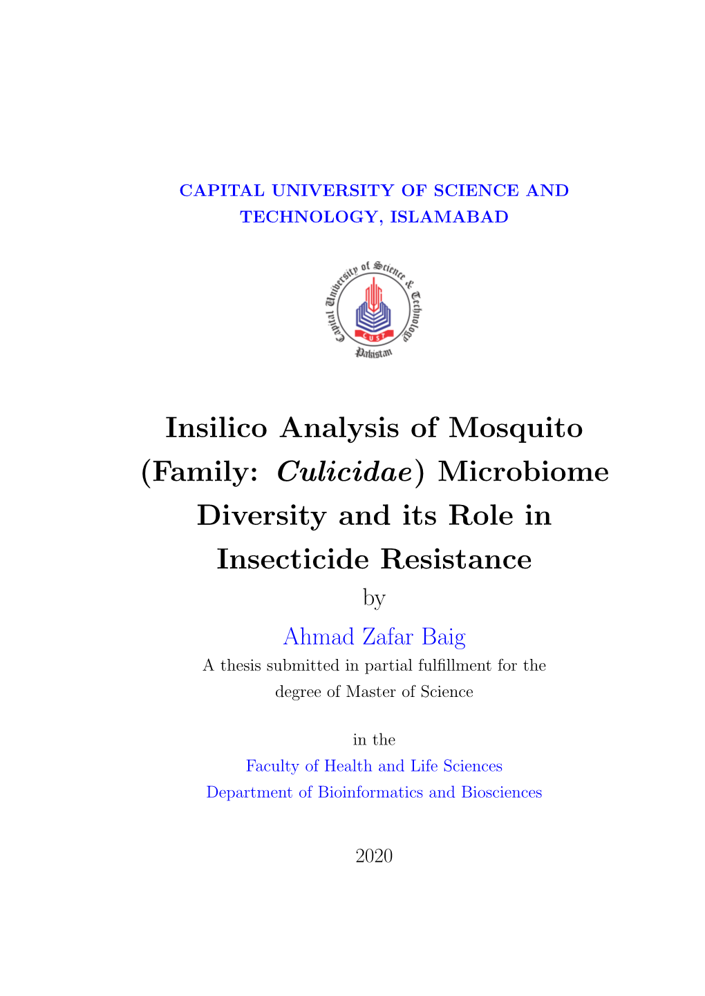 (Family: Culicidae) Microbiome Diversity and Its Role in Insecticide