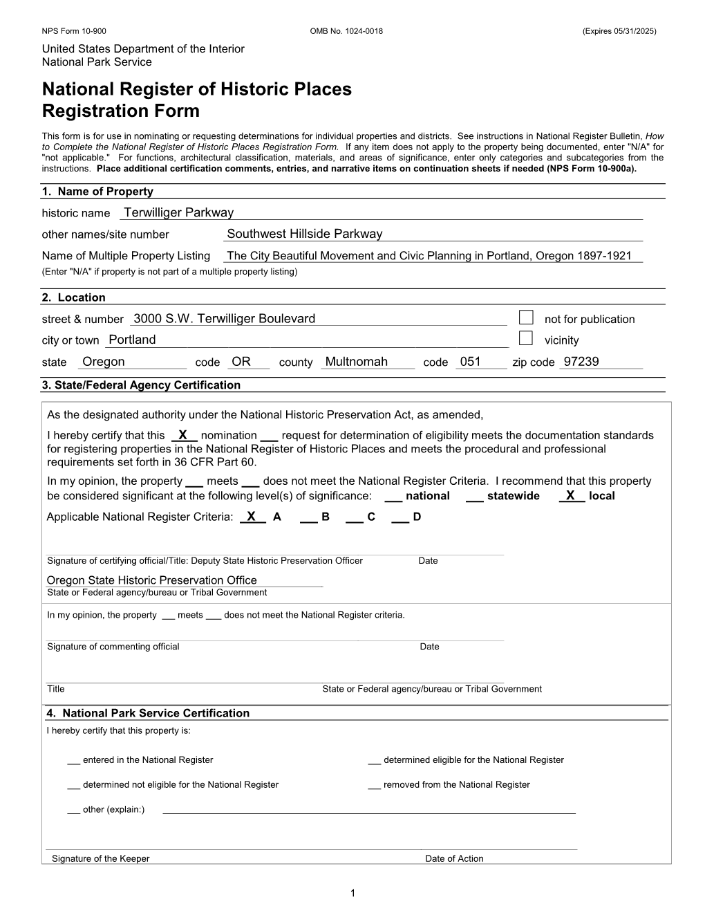 NPS Form 10 900 OMB No. 1024 0018