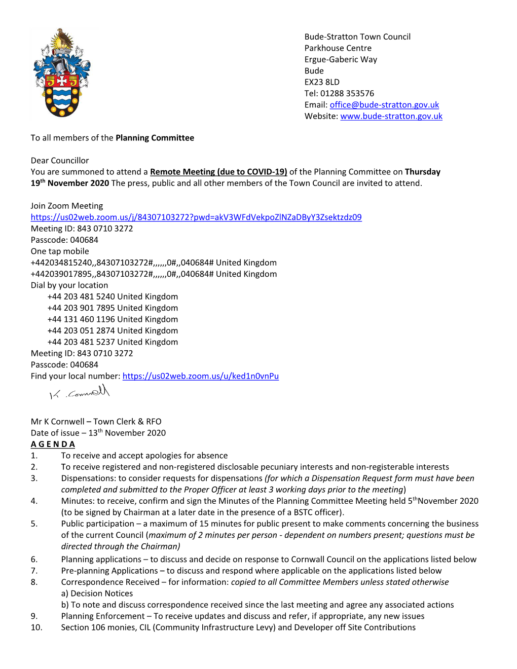 Bude-Stratton Town Council Parkhouse Centre Ergue-Gaberic Way Bude EX23 8LD Tel: 01288 353576 Email: Office@Bude-Stratton.Gov.Uk Website