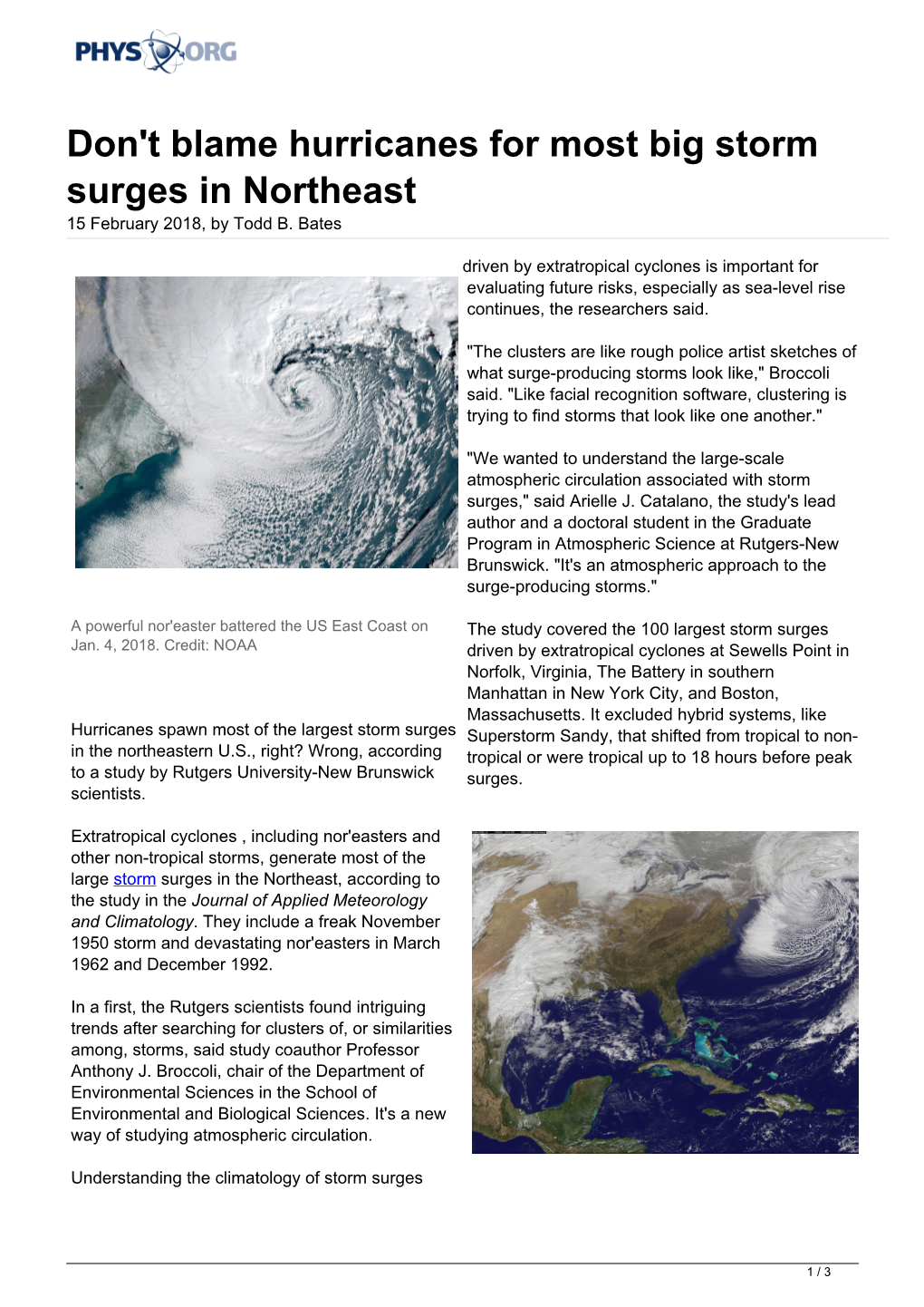 Don't Blame Hurricanes for Most Big Storm Surges in Northeast 15 February 2018, by Todd B