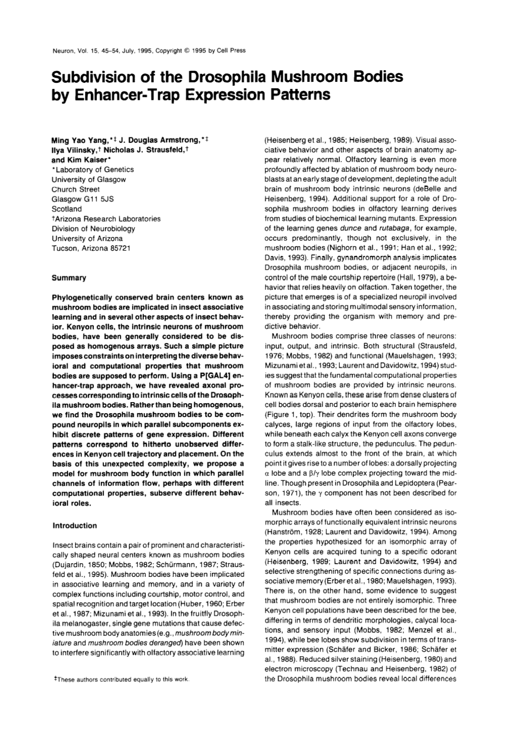 Subdivision of the Drosophila Mushroom Bodies by Enhancer-Trap Expression Patterns