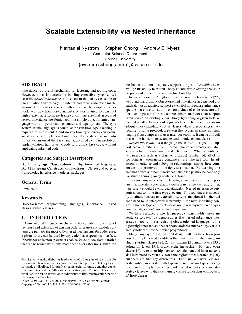 Scalable Extensibility Via Nested Inheritance