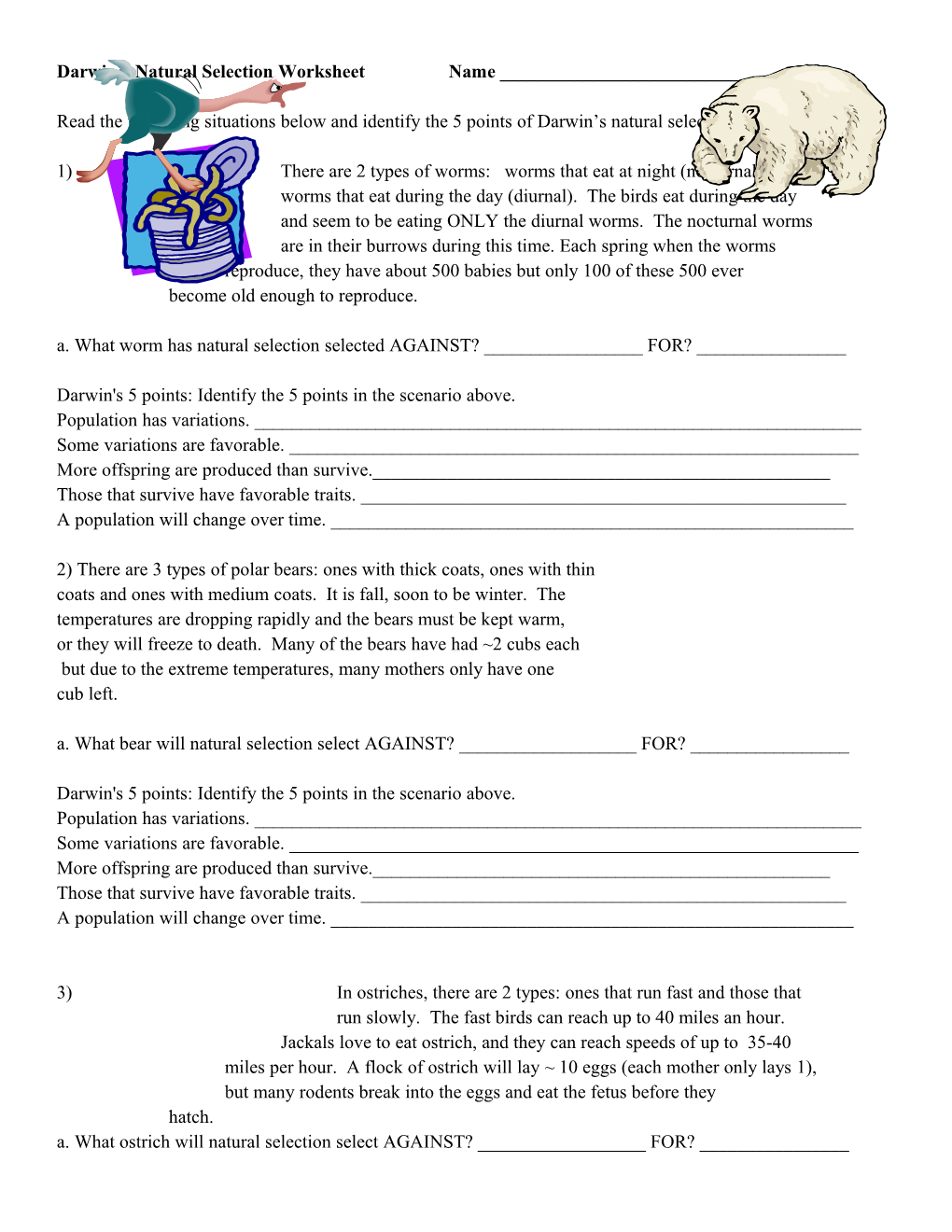 Darwin S Natural Selection Worksheet