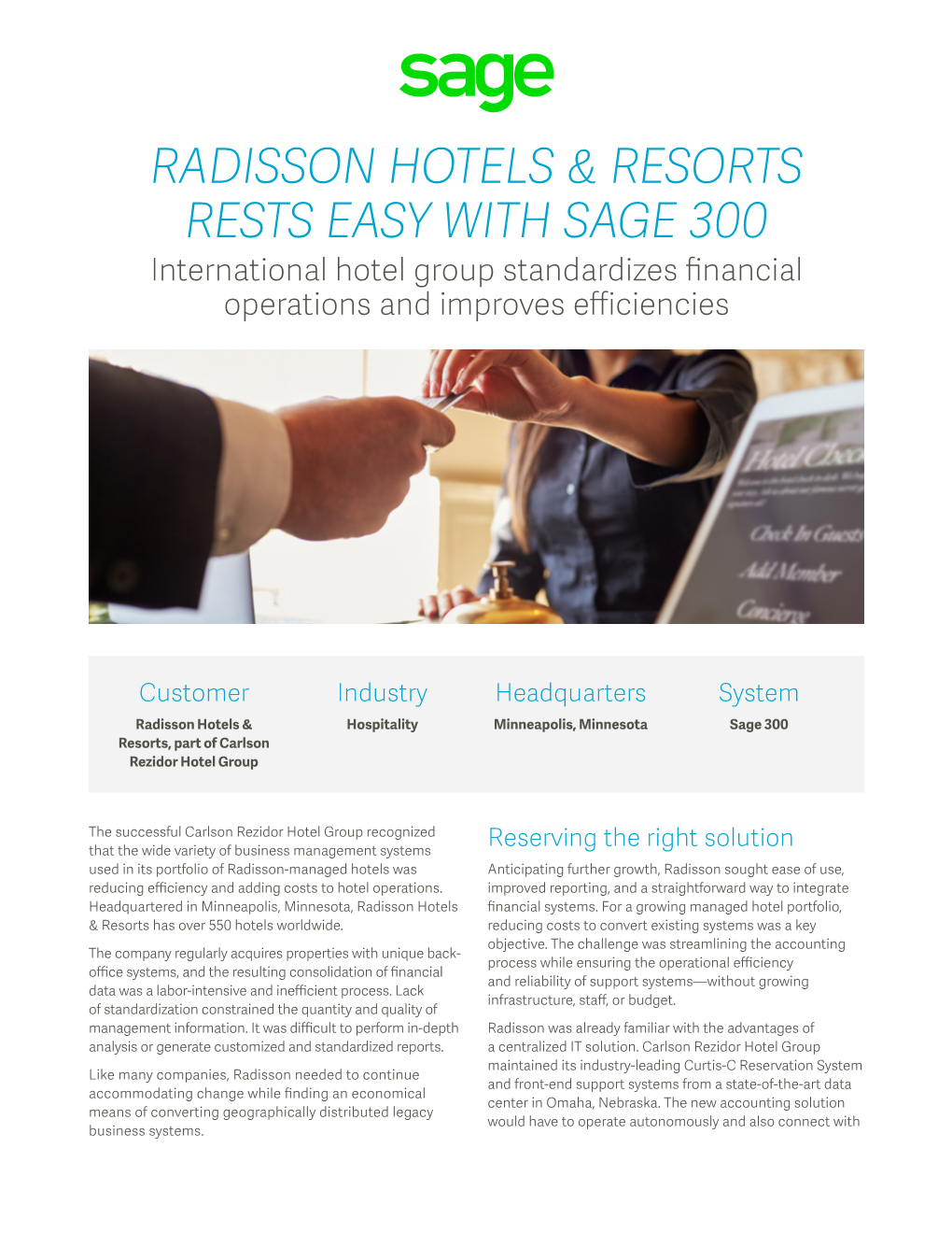 Radisson Hotels & Resorts Rests Easy with Sage