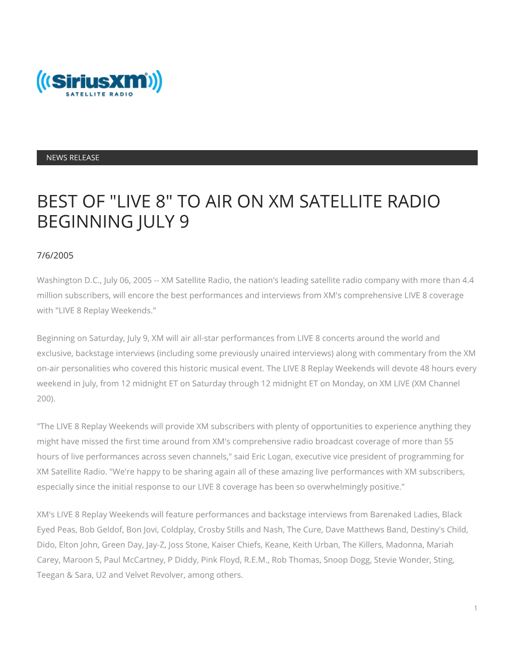 To Air on Xm Satellite Radio Beginning July 9