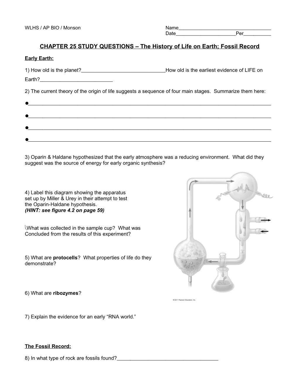 CHAPTER 25 STUDY QUESTIONS the History of Life on Earth; Fossil Record