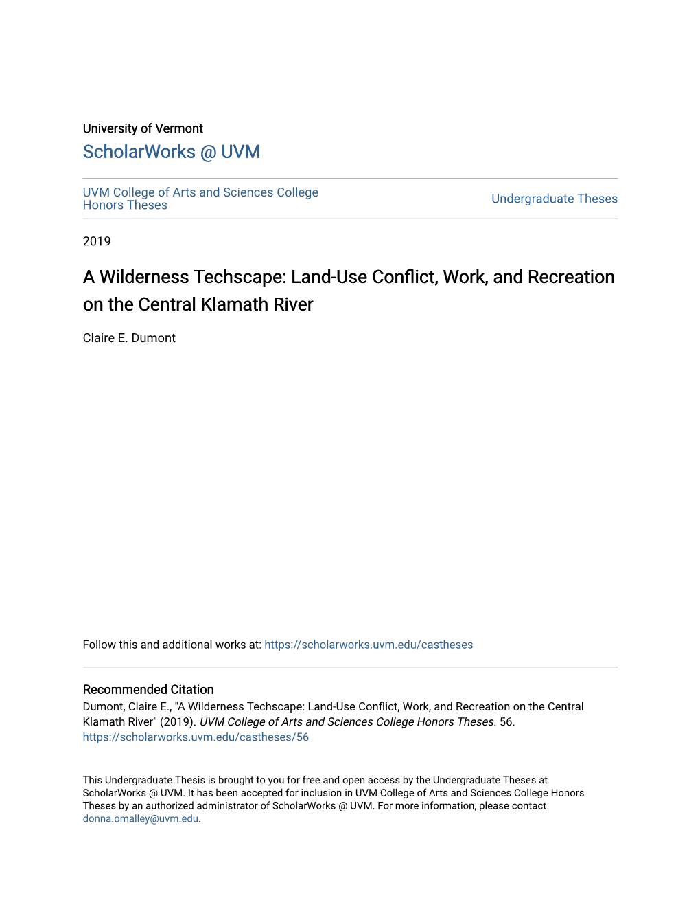 A Wilderness Techscape: Land-Use Conflict, Ork,W and Recreation on the Central Klamath River