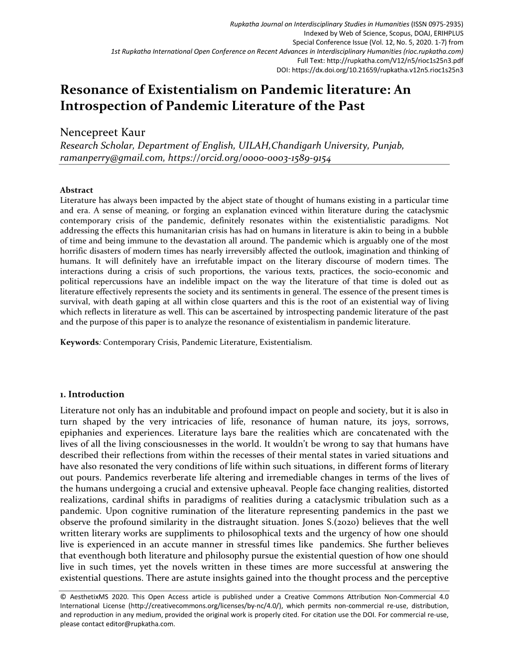 Resonance of Existentialism on Pandemic Literature: an Introspection of Pandemic Literature of the Past