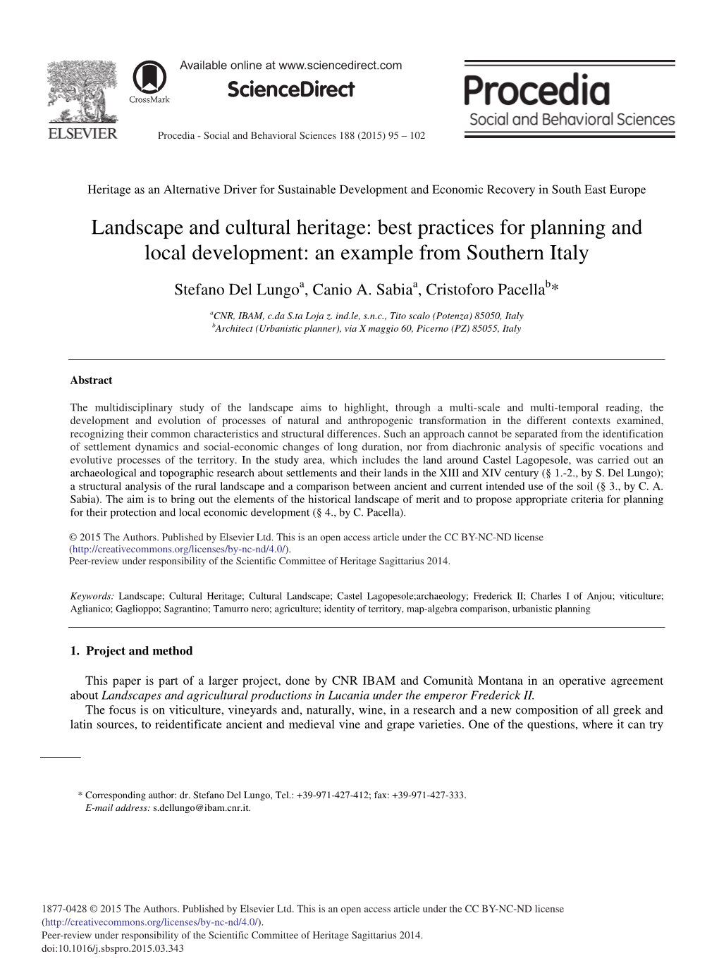 Landscape and Cultural Heritage: Best Practices for Planning and Local Development: an Example from Southern Italy