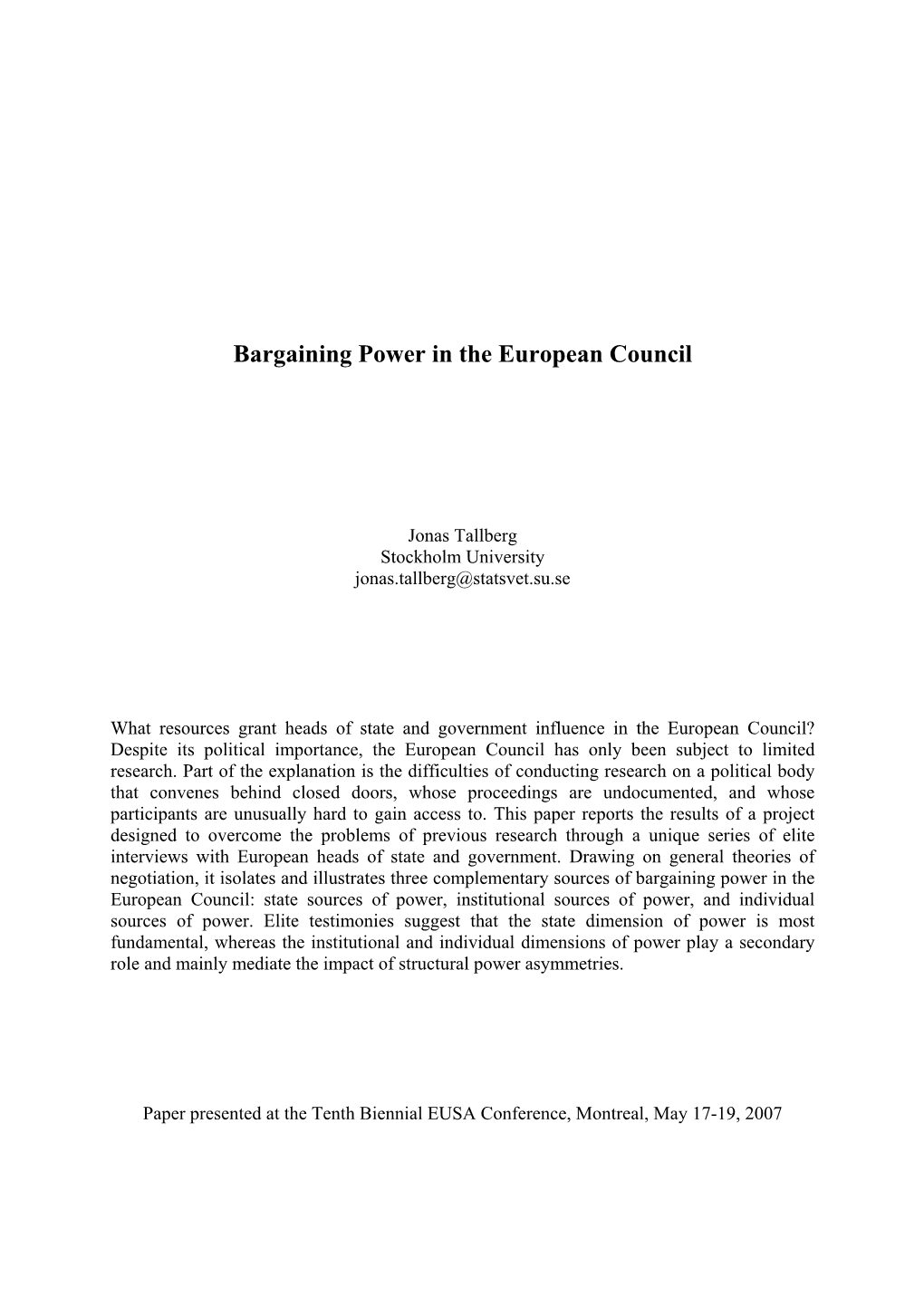 Bargaining Power in the European Council