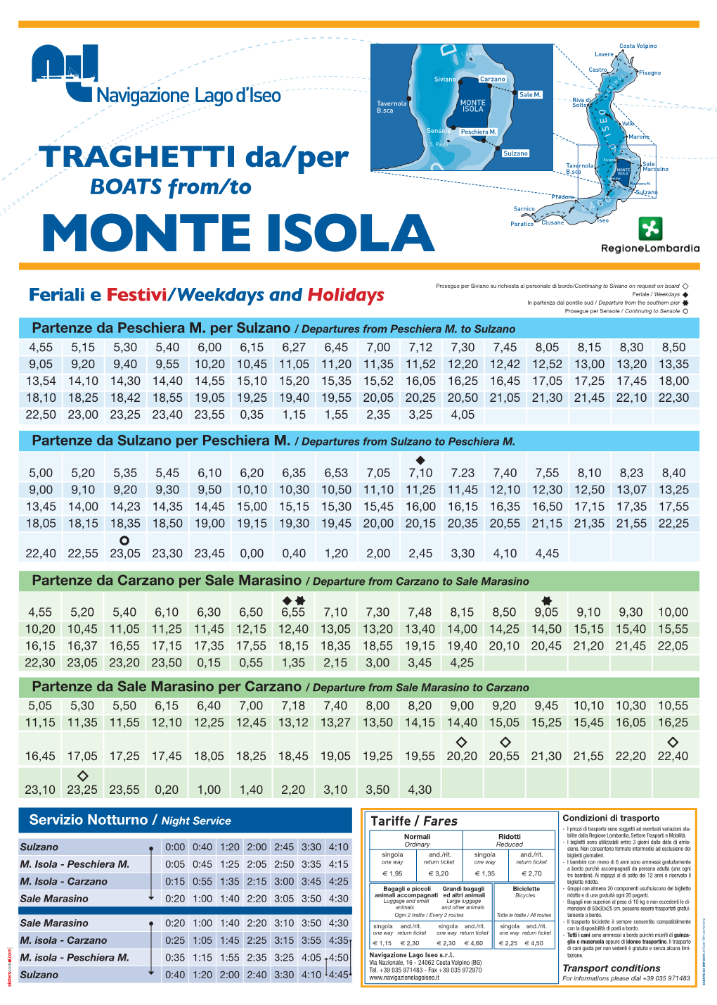 TRAGHETTI Da/Per BOATS From/To MONTE ISOLA