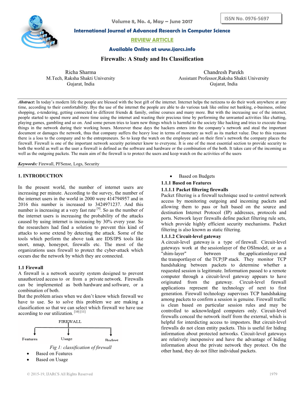 Firewalls: a Study and Its Classification