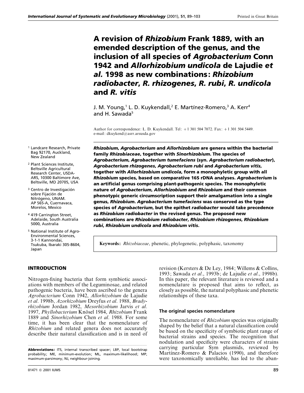 A Revision of Rhizobium Frank 1889, with an Emended Description of The