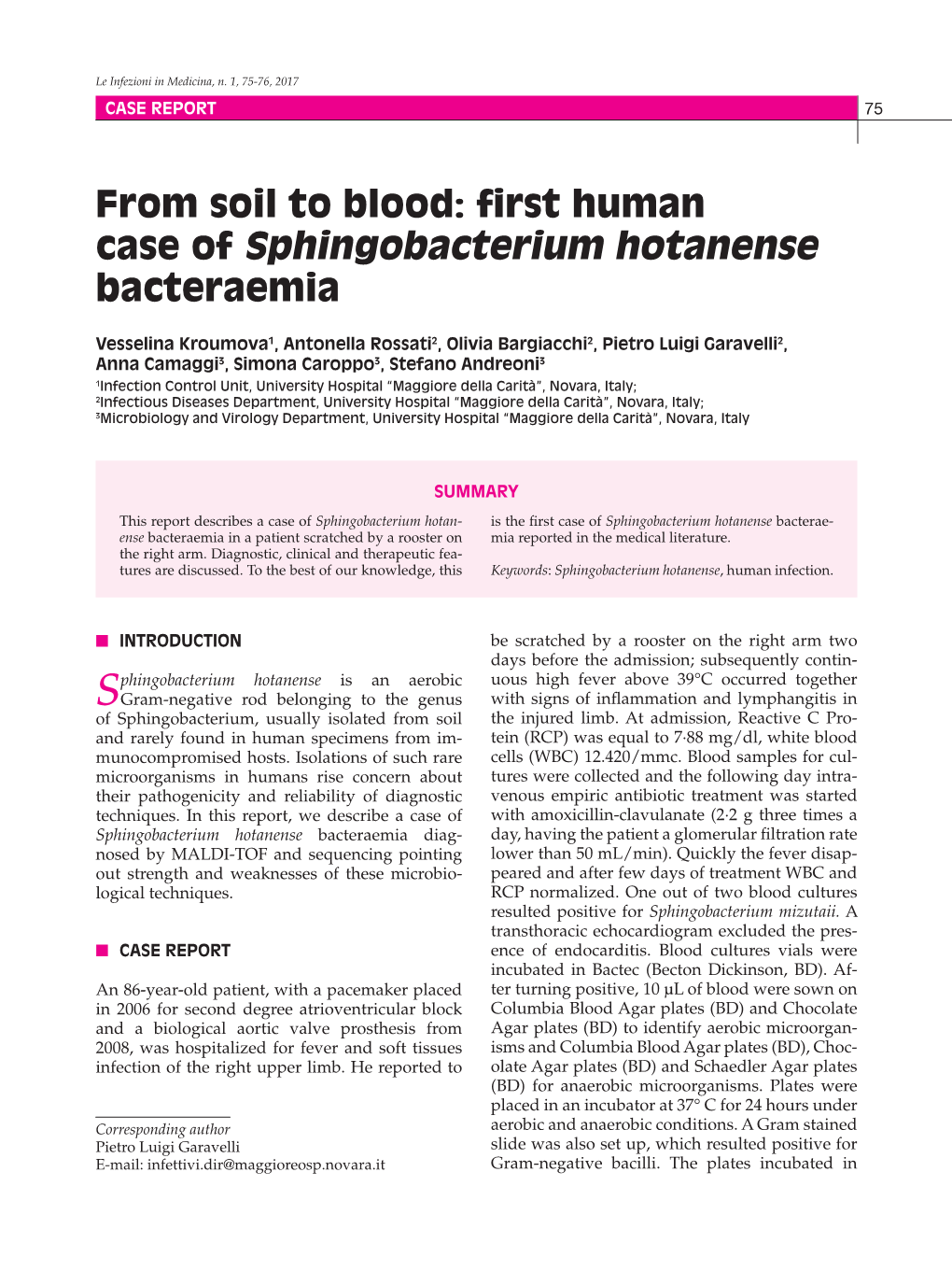 First Human Case of Sphingobacterium Hotanense Bacteraemia