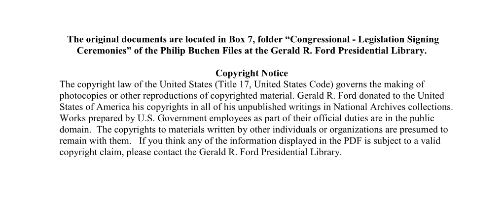 Congressional - Legislation Signing Ceremonies” of the Philip Buchen Files at the Gerald R