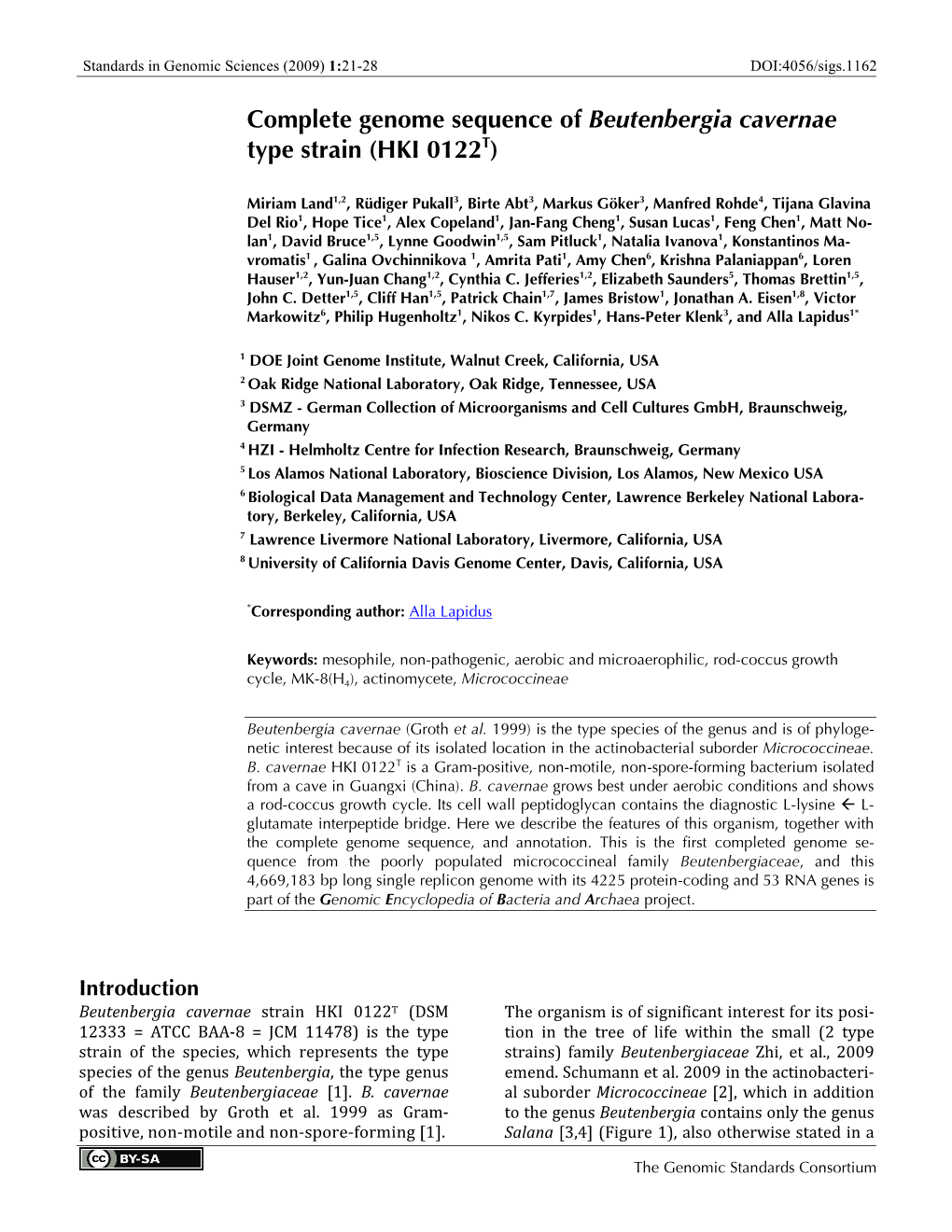 Complete Genome Sequence of Beutenbergia Cavernae Type Strain (HKI 0122T)