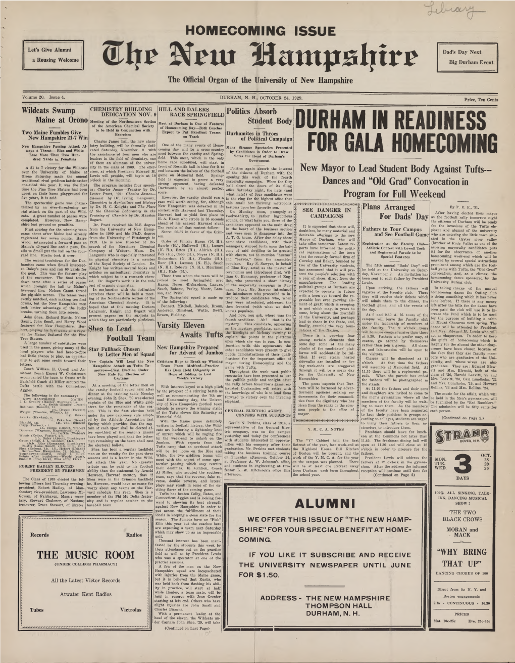 The New Hampshire, Vol. 20, No. 4 (Oct 24, 1929)