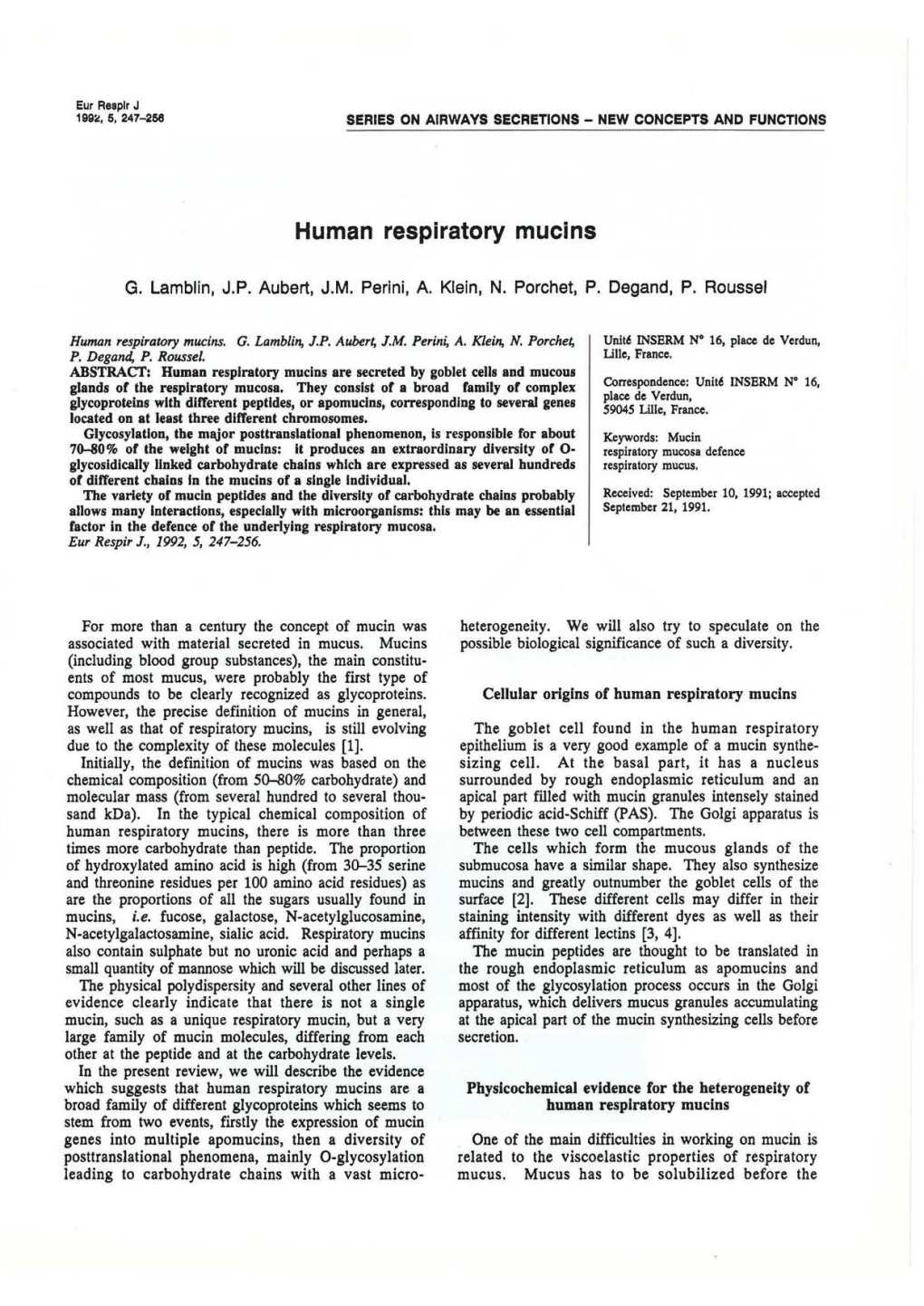 Human Respiratory Mucins
