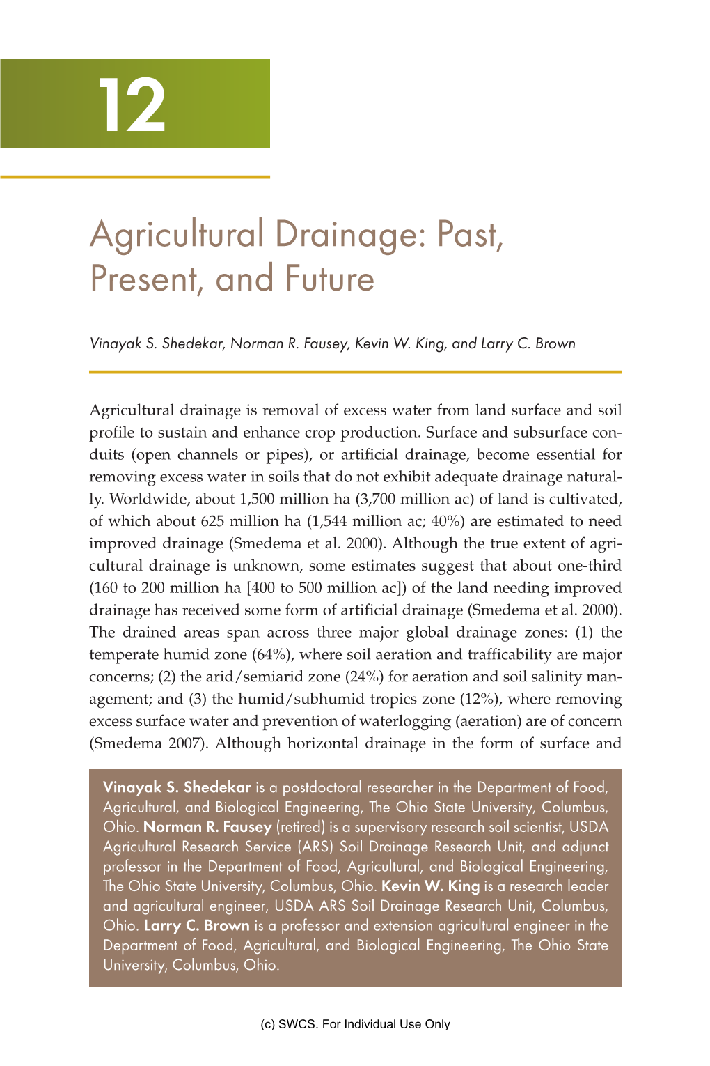 Chapter 12. Agricultural Drainage: Past, Present, and Future