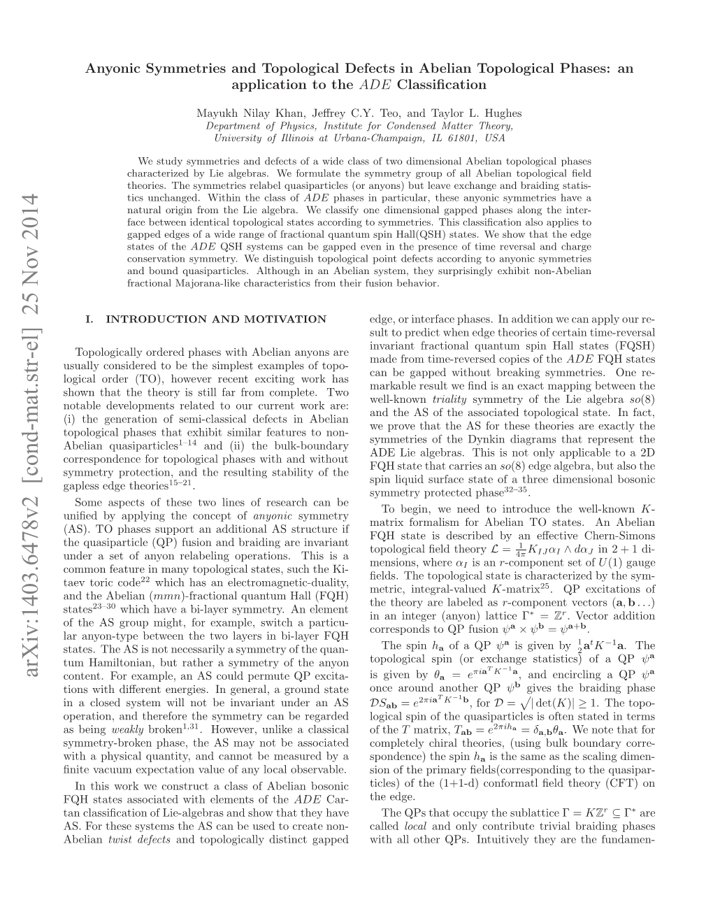 Anyonic Symmetries and Topological Defects in Abelian Topological Phases: an Application to the $ ADE $ Classification