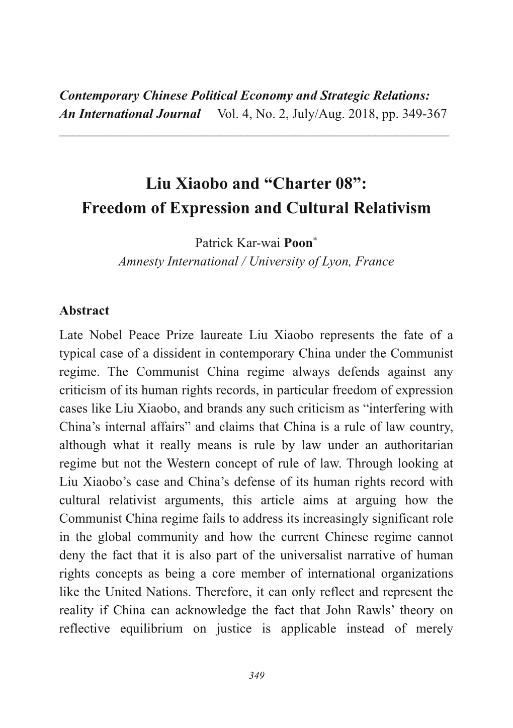 Liu Xiaobo and “Charter 08”: Freedom of Expression and Cultural Relativism