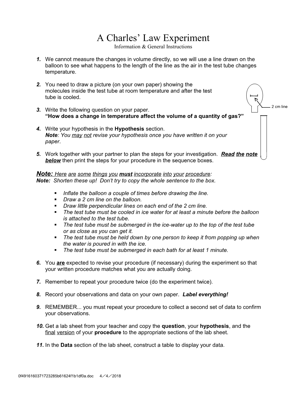 A Charles Law Experiment