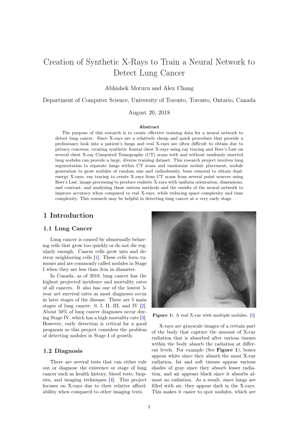 Creation of Synthetic X-Rays to Train a Neural Network to Detect Lung Cancer