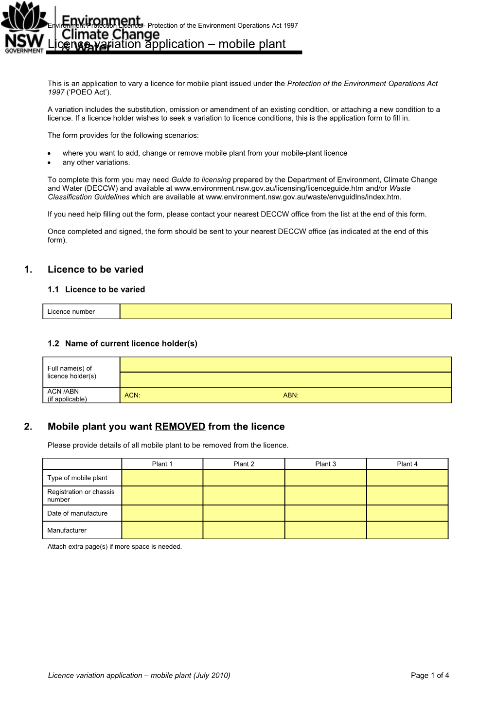 Licence Variation Application Mobile Plant