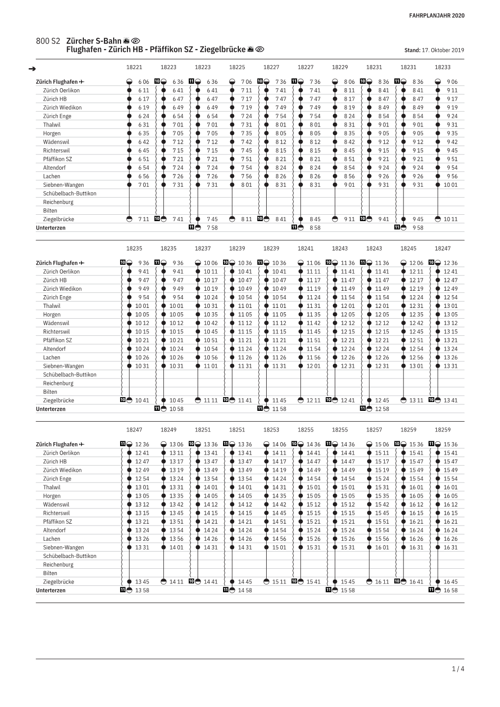 800 S2 Zürcher S-Bahn Flughafen - Zürich HB - Pfäffikon SZ - Ziegelbrücke Stand: 17