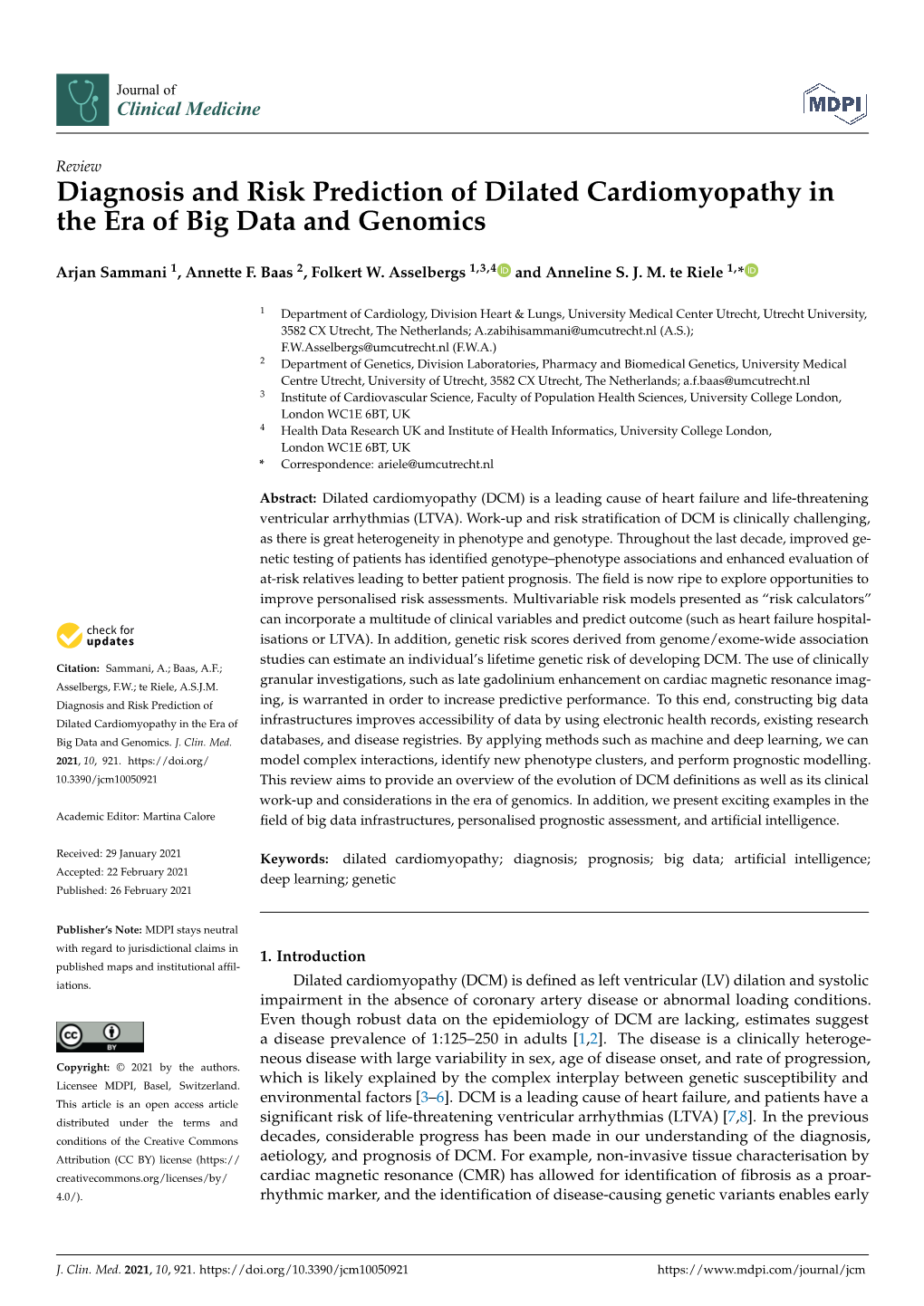 Diagnosis and Risk Prediction of Dilated Cardiomyopathy in the Era of Big Data and Genomics