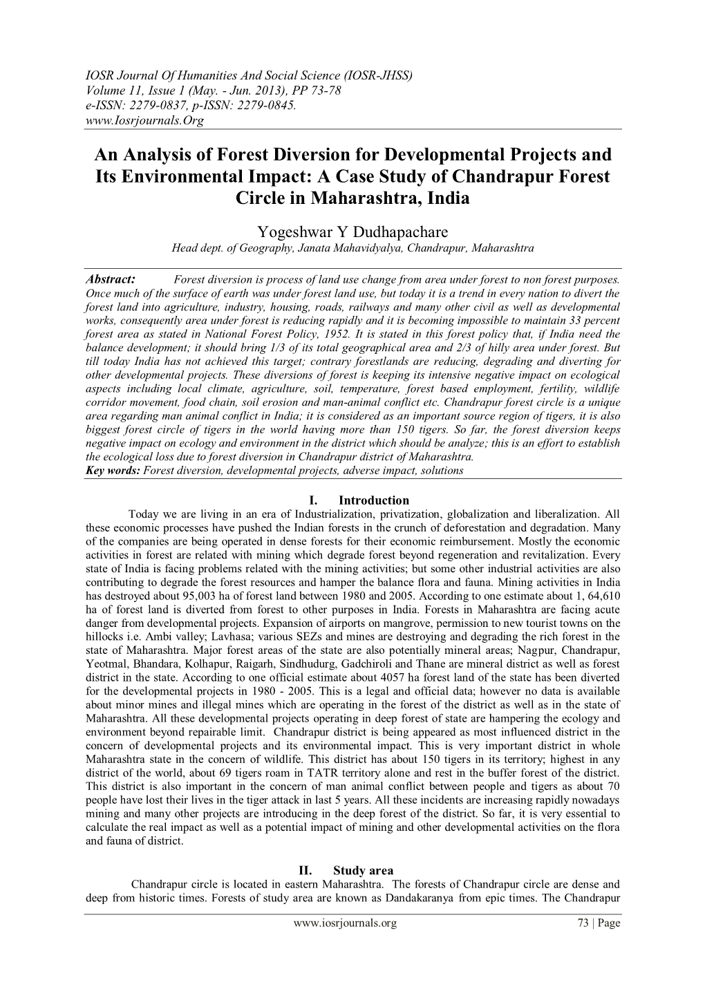 A Case Study of Chandrapur Forest Circle in Maharashtra, India