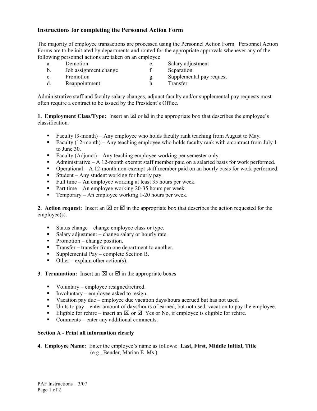 Instructions for Completing the Personnel Action Form s1