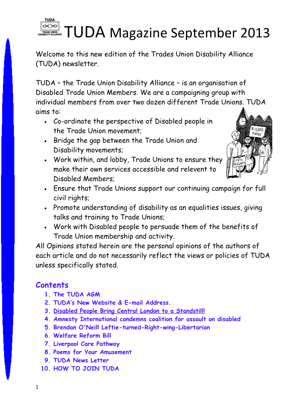 Co-Ordinate the Perspective of Disabled People in the Trade Union Movement;