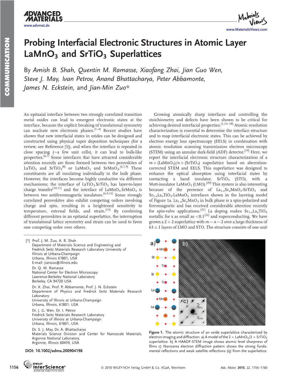 Probing Interfacial Electronic Structures in Atomic Layer Lamno3 and Srtio3 Superlattices