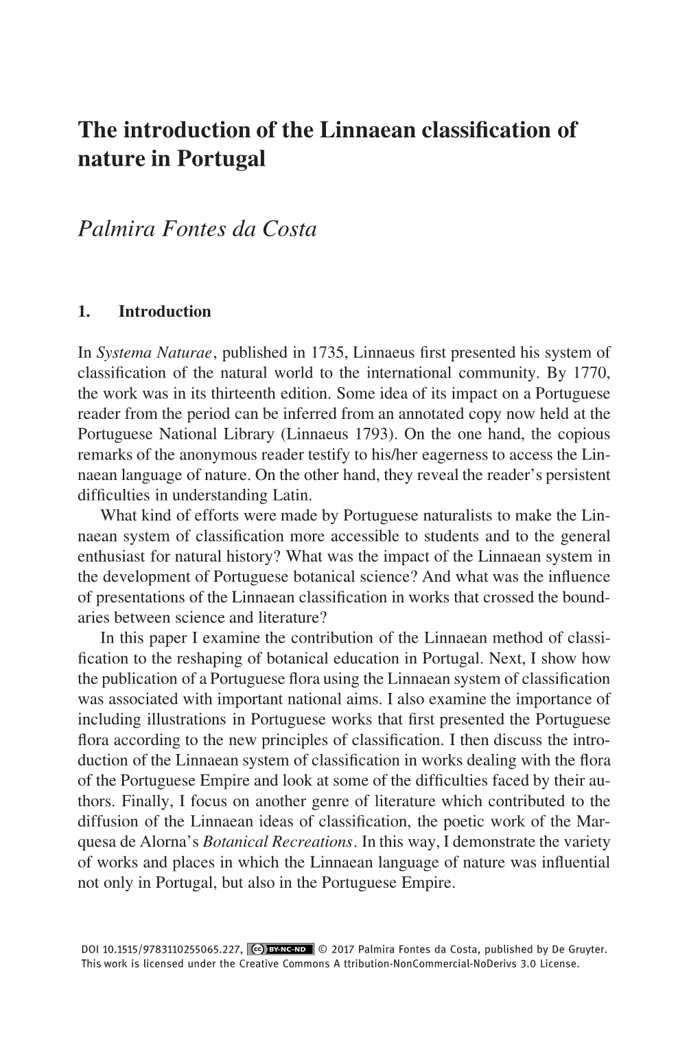 The Introduction of the Linnaean Classification of Nature in Portugal