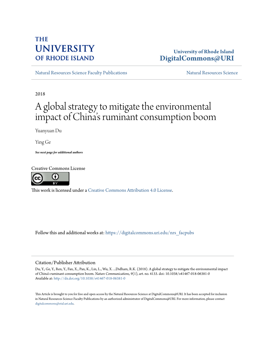 A Global Strategy to Mitigate the Environmental Impact of China's